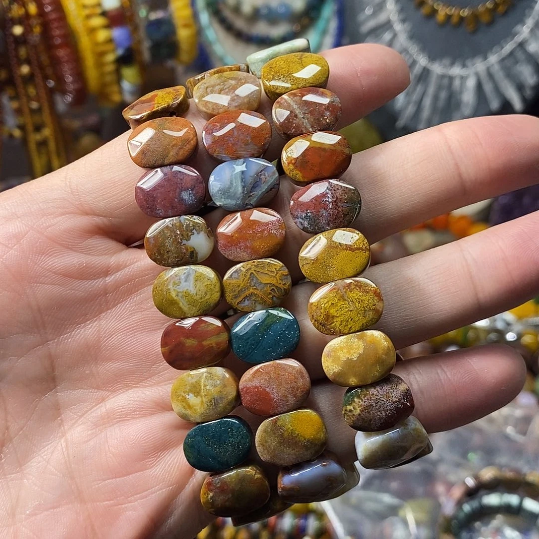 石英质玉未镶嵌，印度玛瑙切面手牌14mm，一圈，