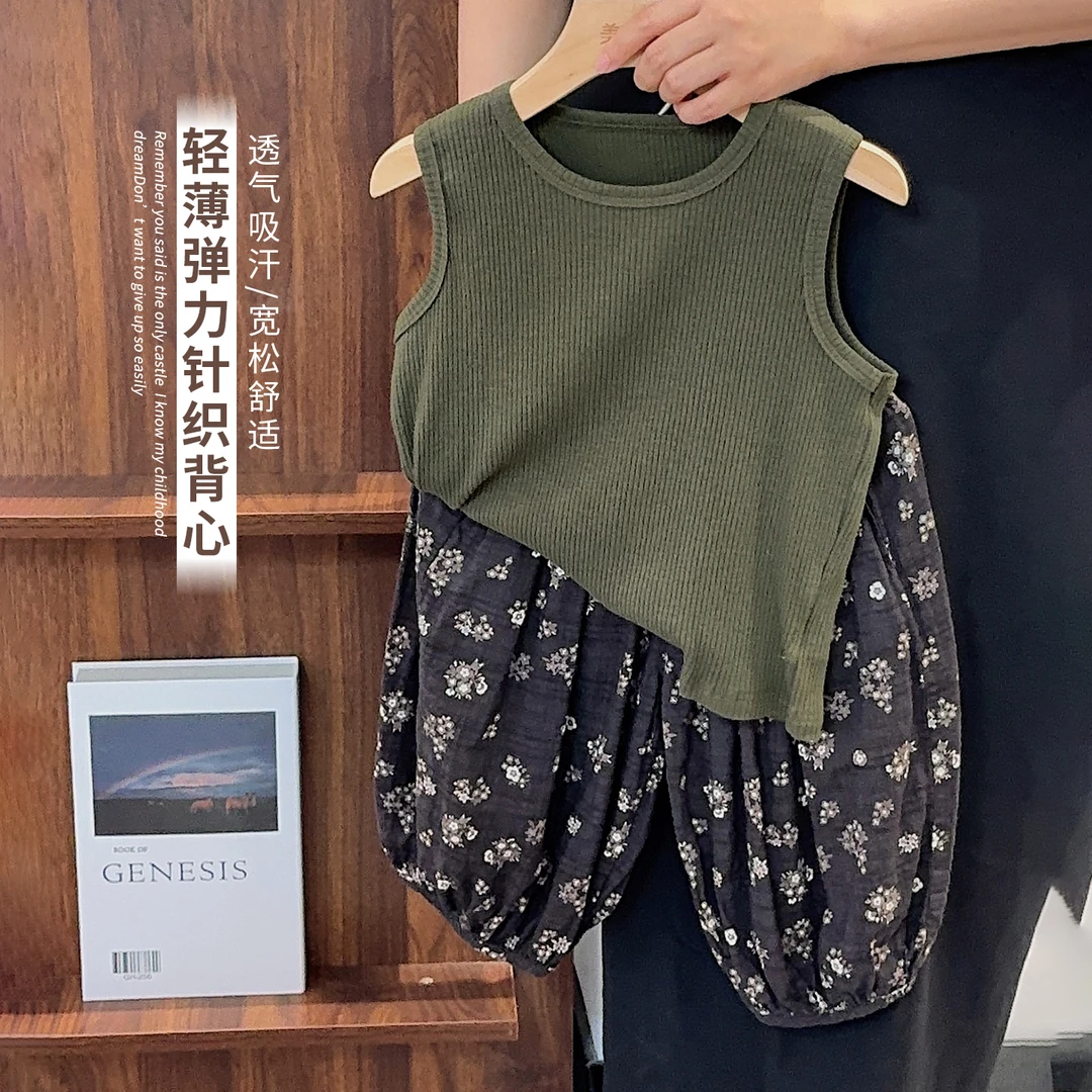 《潮妈入》森系纯色透气坑条男女童夏季韩版儿童凉快T恤25XL1302
