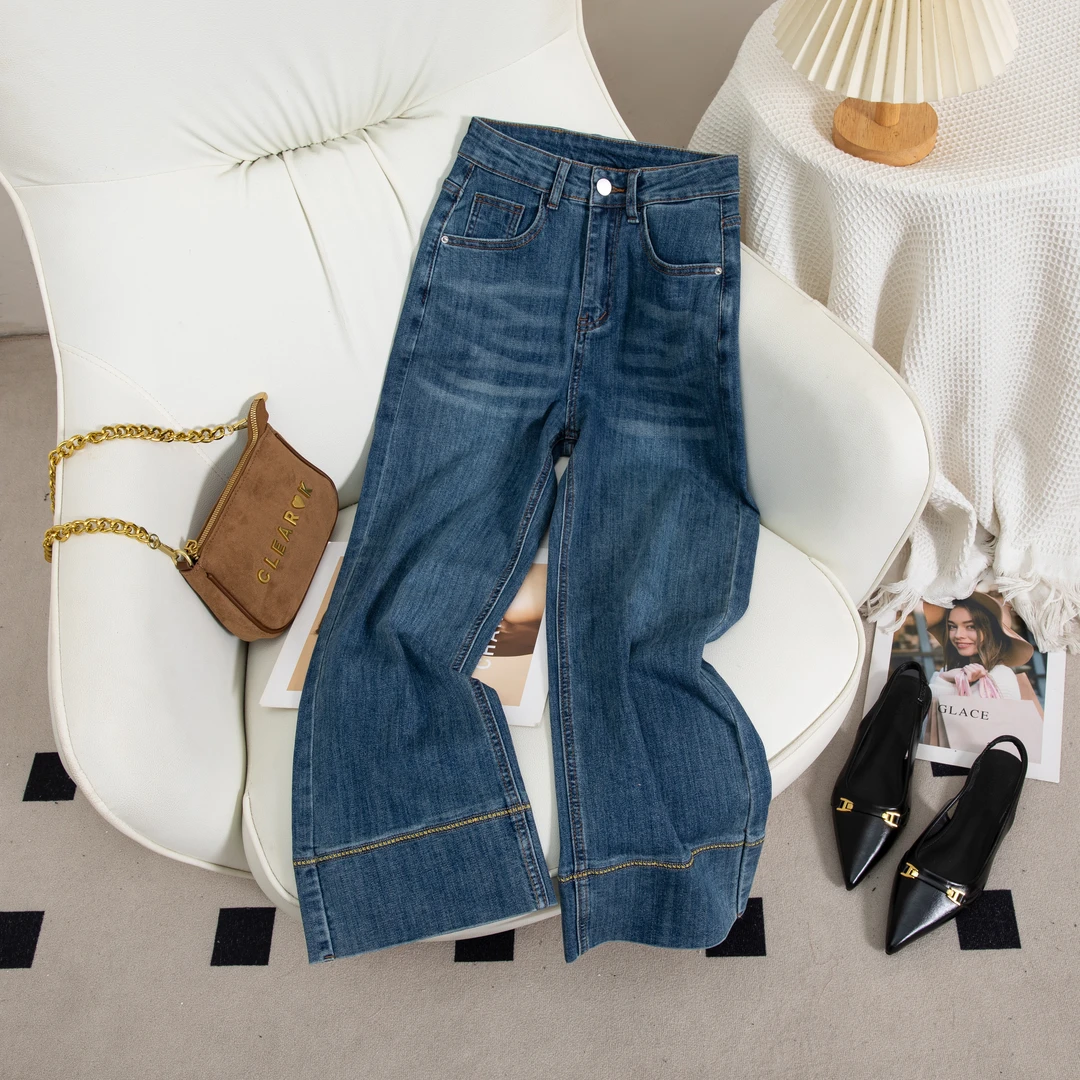 复古窄版弹力不贴腿九分直筒牛仔裤秋季新款宽松小个子八分直筒裤