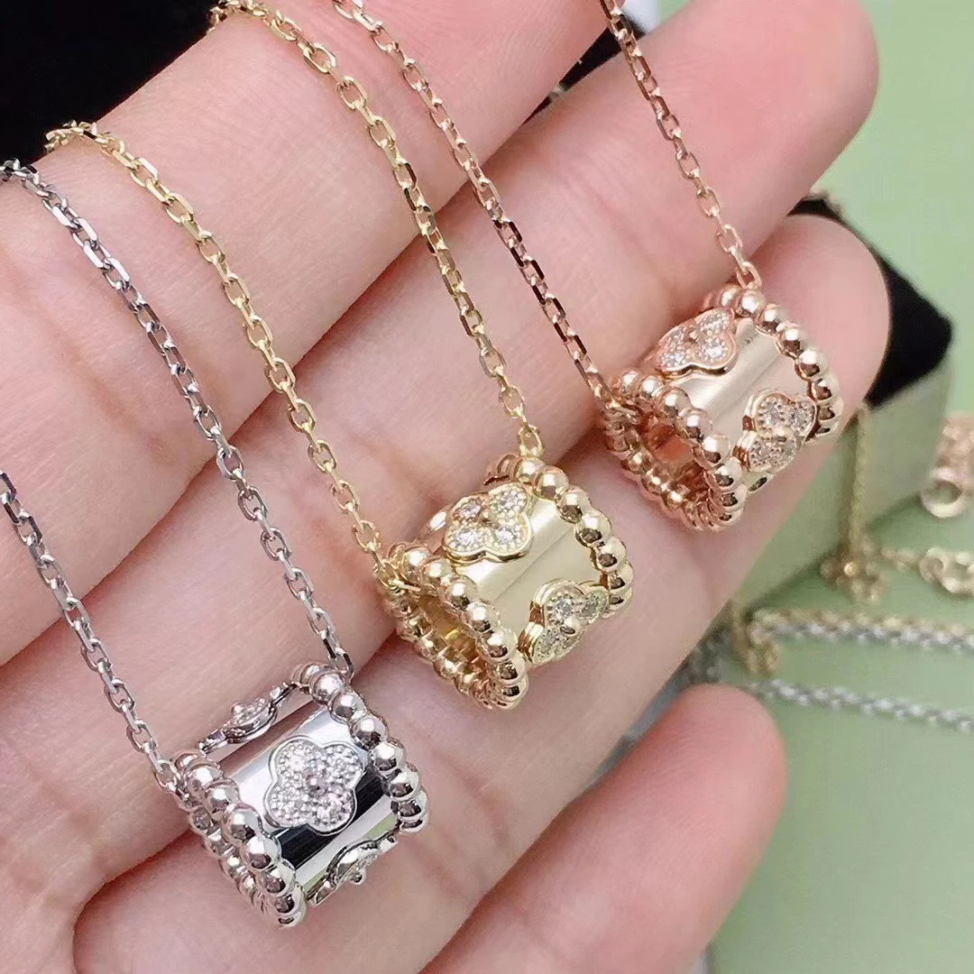 合金项链 高版四叶草万花筒精工项链女厚金电镀锁骨链微镶