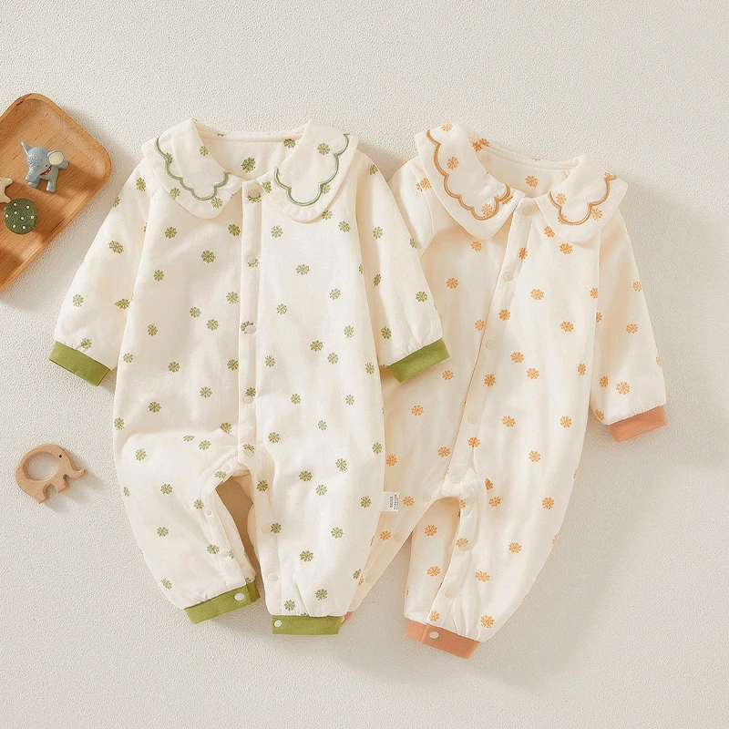 YeeHoO英氏【断码】婴儿秋装薄款夹棉哈衣爬服宝宝衣服新生儿连体