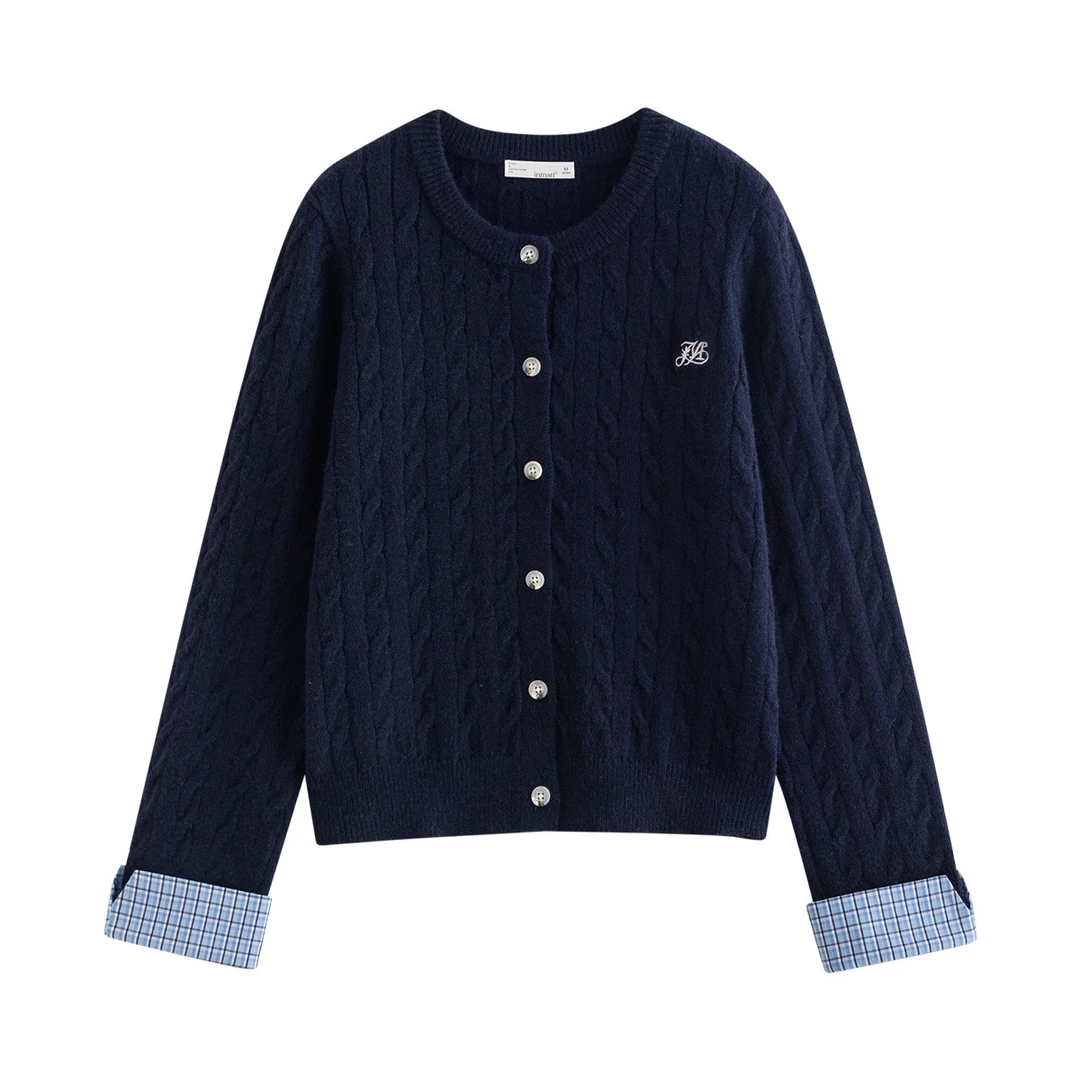 【88盛典流光风】茵曼25秋季老钱风格纹长袖针织开衫百搭通勤软糯毛