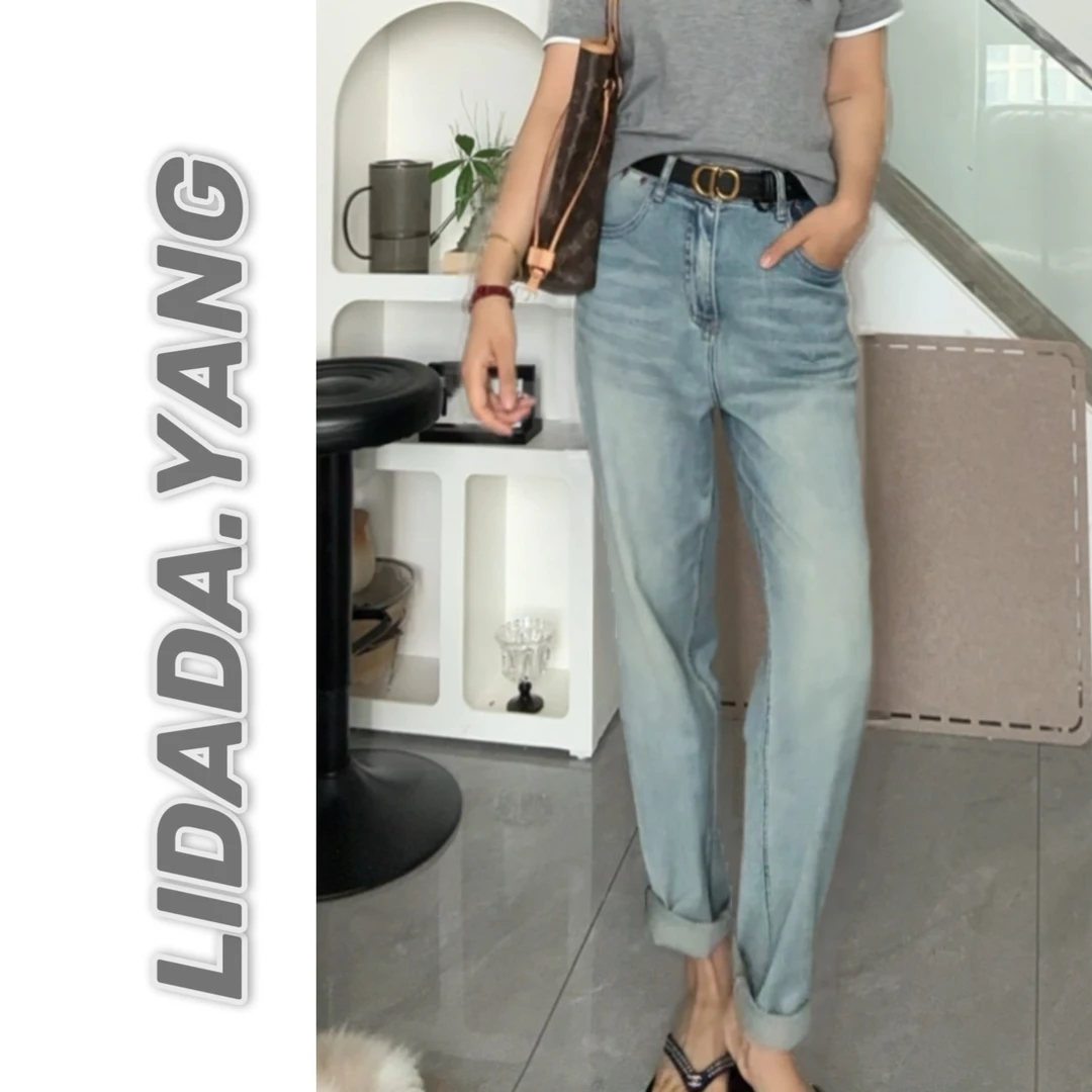 LIDADA【几何诗】浅色重工牛仔裤女