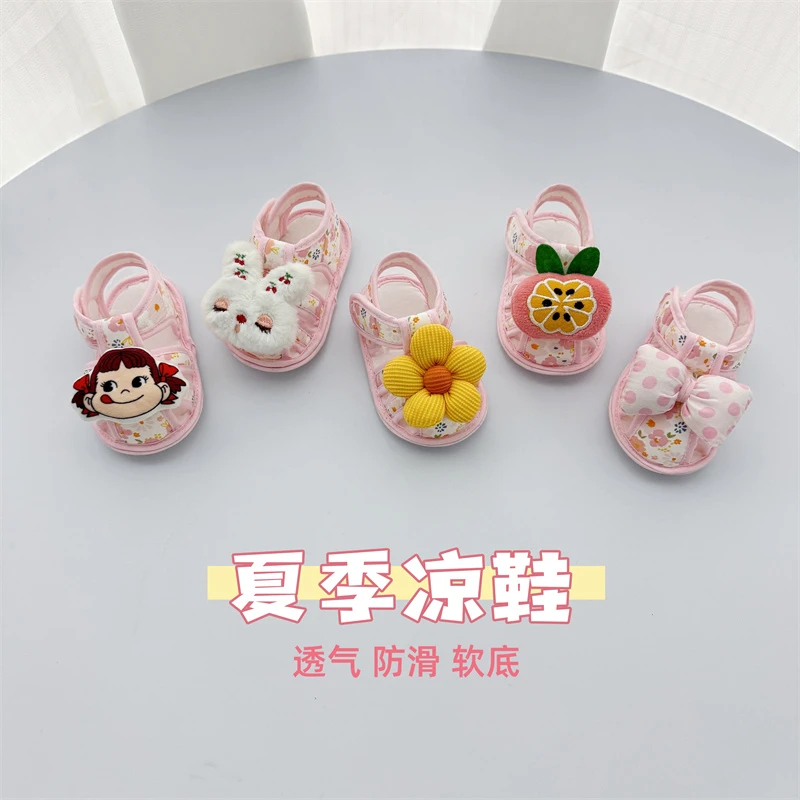 粉色宝宝鞋子夏季凉鞋新生儿软底鞋可爱公主鞋婴儿防滑不掉步前鞋