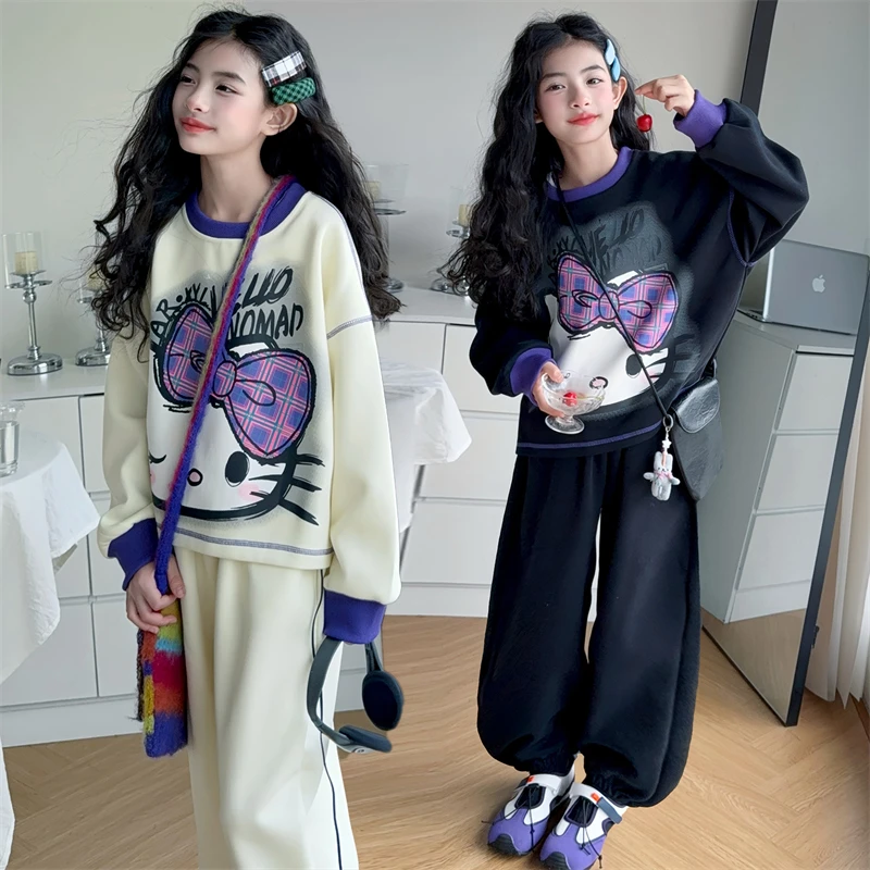 女童秋季卫衣套装2025新款洋气时髦中大童两件套女孩宽松休闲套装