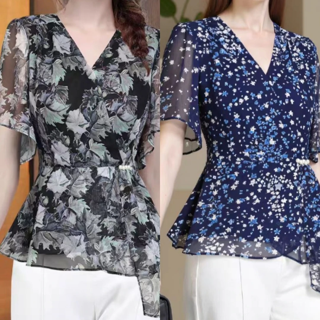 【上新仅上衣】梅姐时尚显瘦气质设计V领大码小香风上衣091