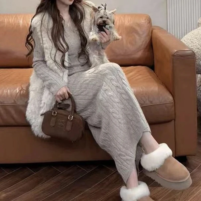 La Chapelle/拉夏贝尔秋冬款连衣裙针织秋冬季新款韩系潮流显瘦时