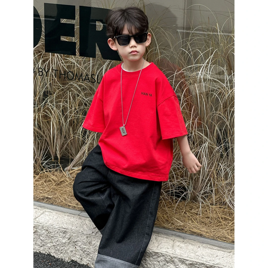 【Tang小白】儿童帅气T恤2025夏季新款男童韩版潮流上衣百搭圆领潮T