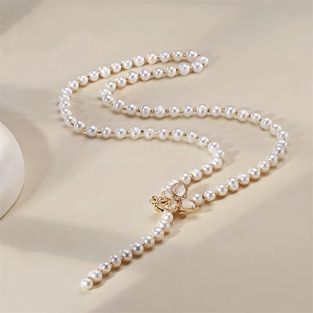 新款毛衣链80长淡水天然珍珠颗颗干净肉眼无暇近圆多种戴法全珠链