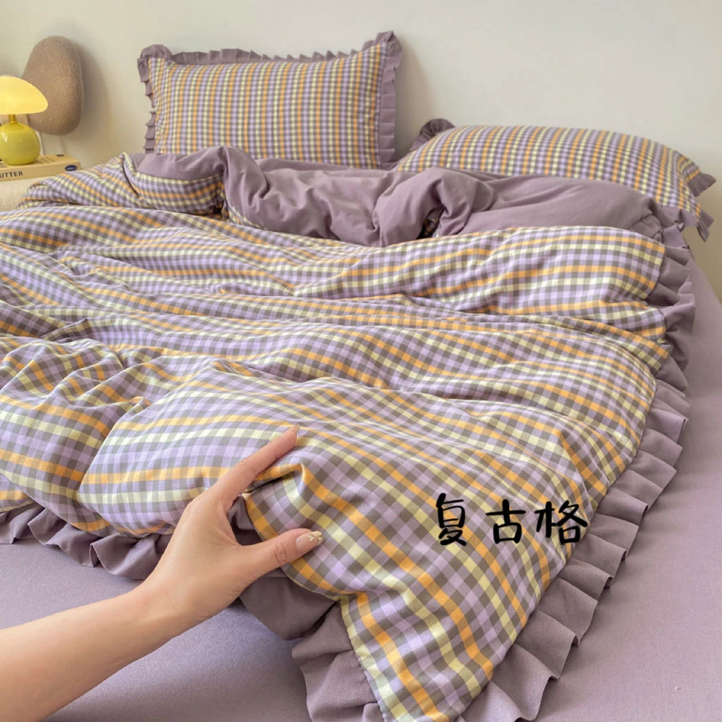 2025春季新款A类韩版双层纱花边柔软亲肤有氧针织双层纱四件套-Y