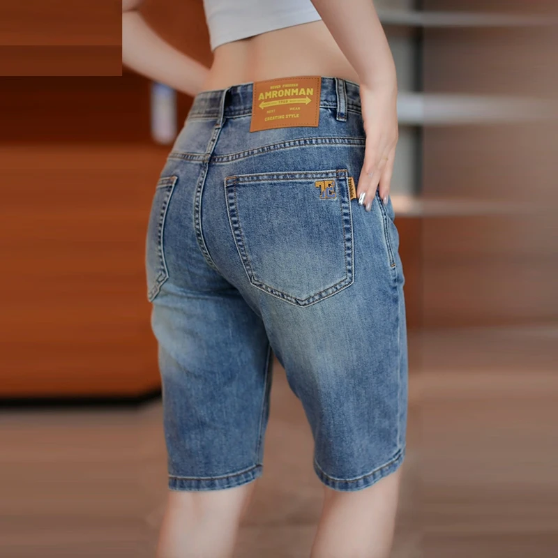 夏季高端五分牛仔短裤男修身直筒透气中青年休闲百搭浅蓝色中裤子