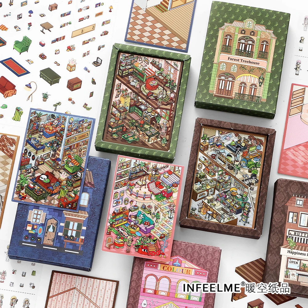 infeel.me我的小屋第10弹小人国造景贴纸微缩堆叠场景手账贴画