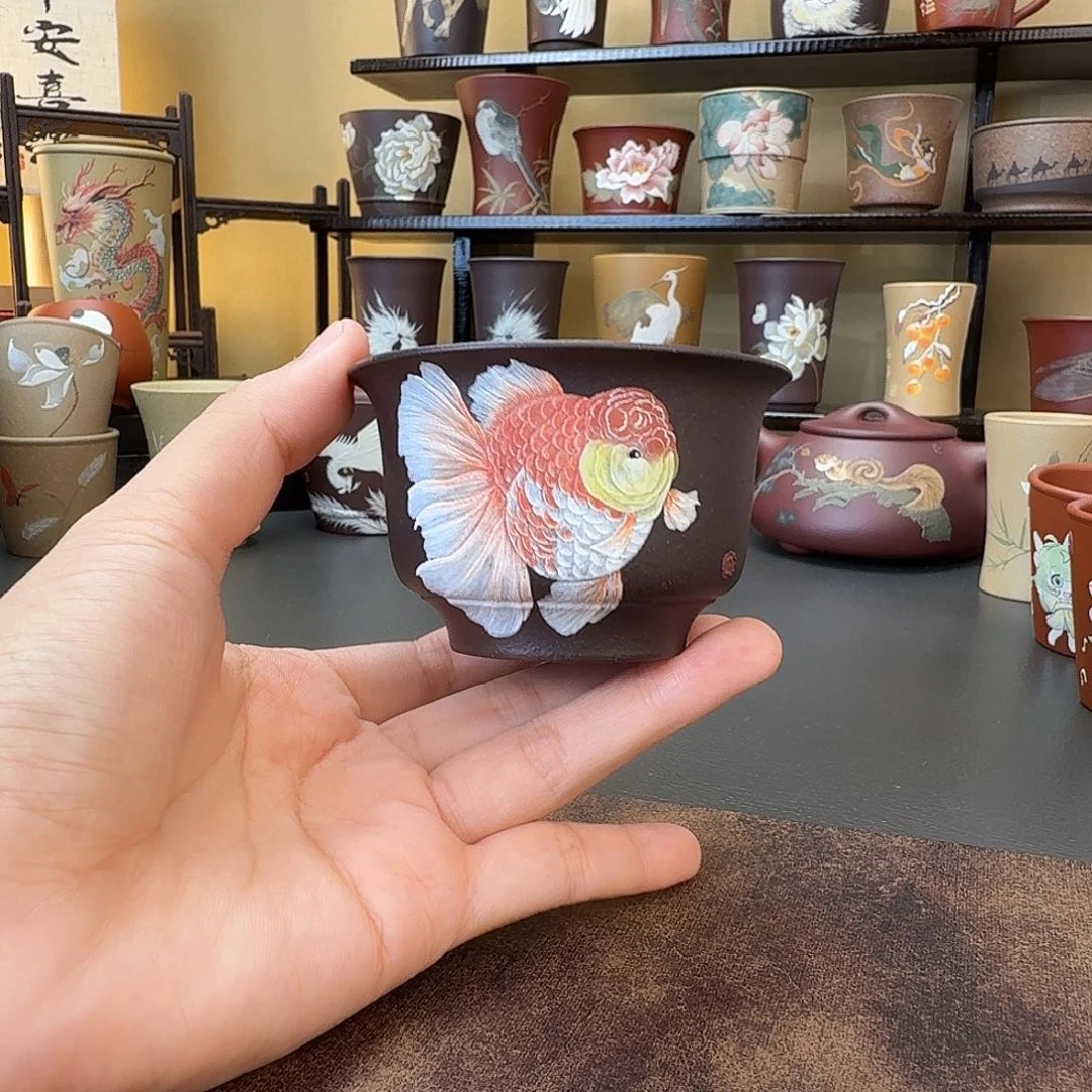 .***⁷茶杯紫砂泥绘紫砂杯