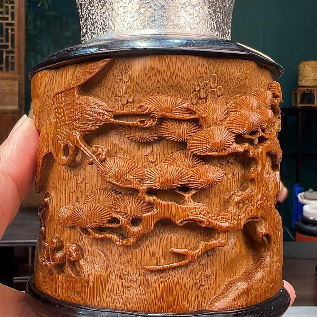 竹竹雕茶叶罐松鹤