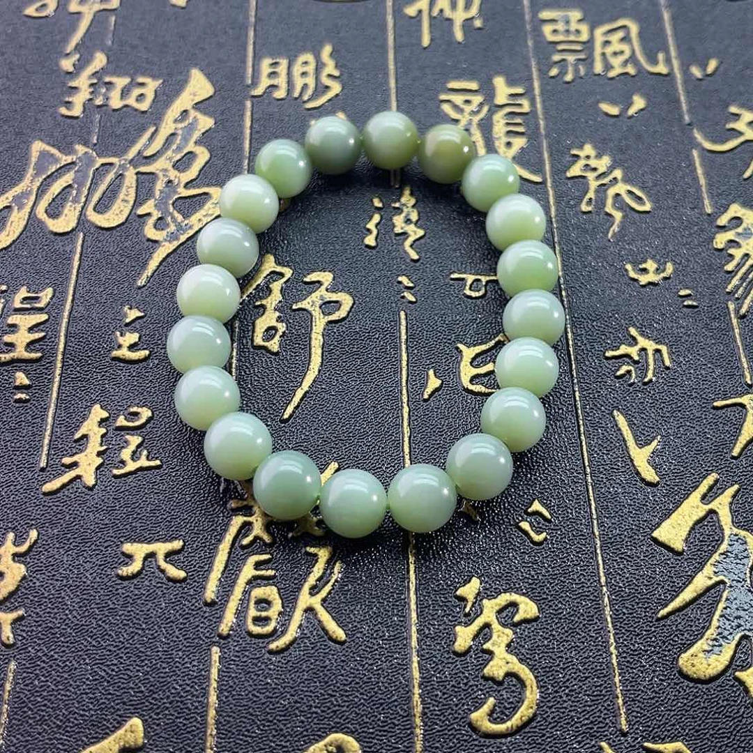 和田玉未镶嵌颈饰俄碧-粉青手串-10mm