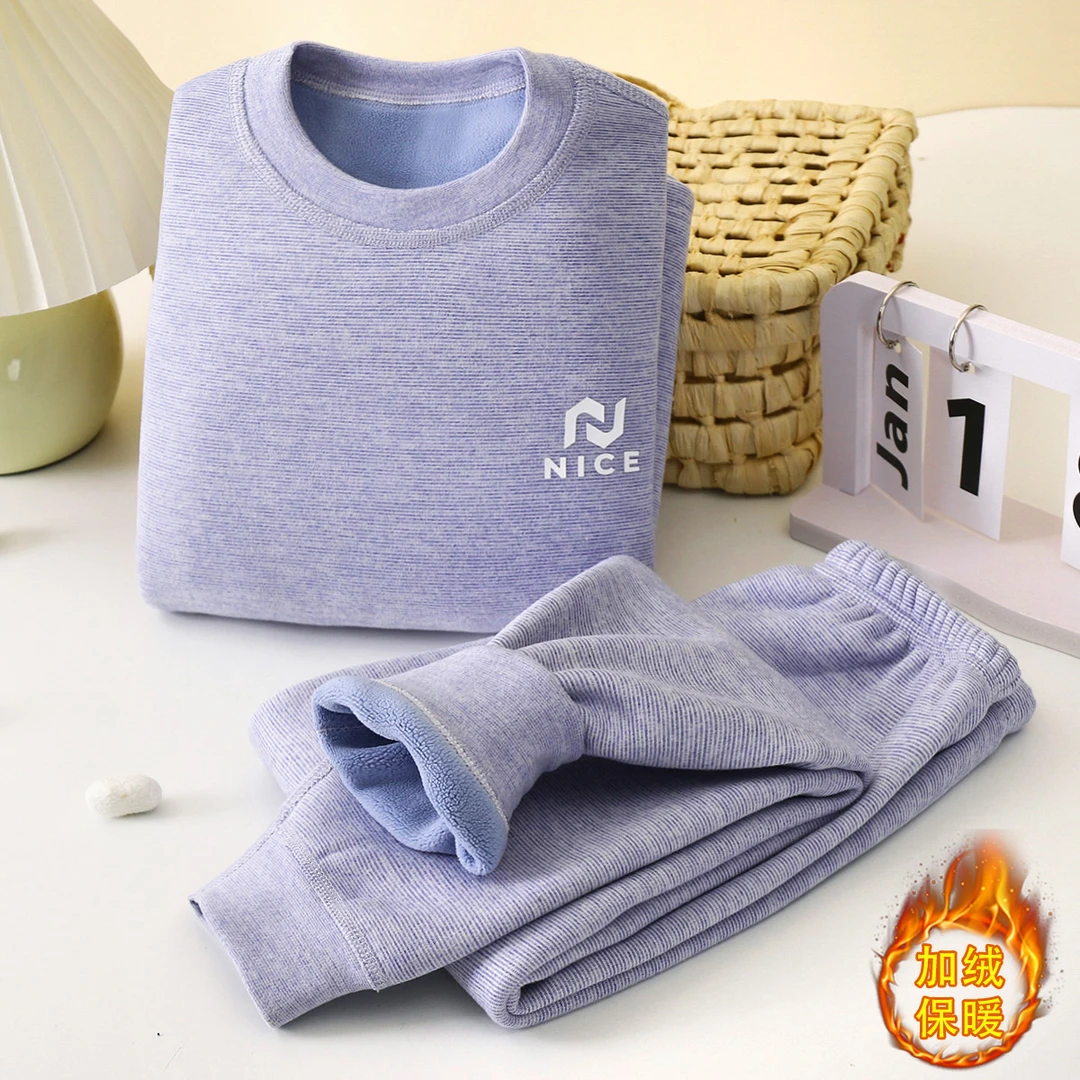 小方迪儿童加绒加厚无骨保暖内衣套装男童女童奥粒绒秋衣秋裤秋冬