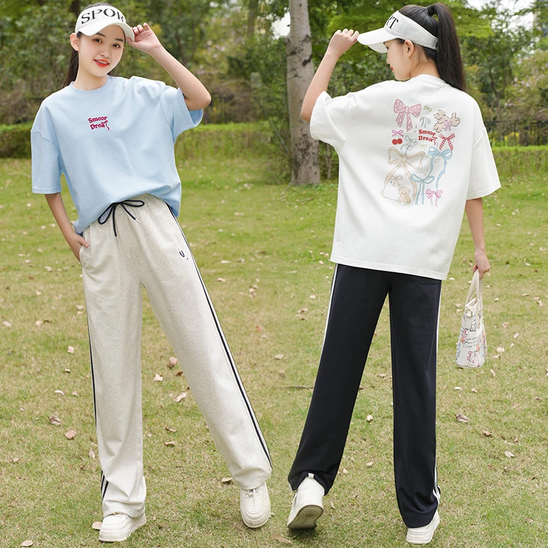 女童短袖套装夏装2025新款洋气青少年运动裤女孩夏季初中高生套装