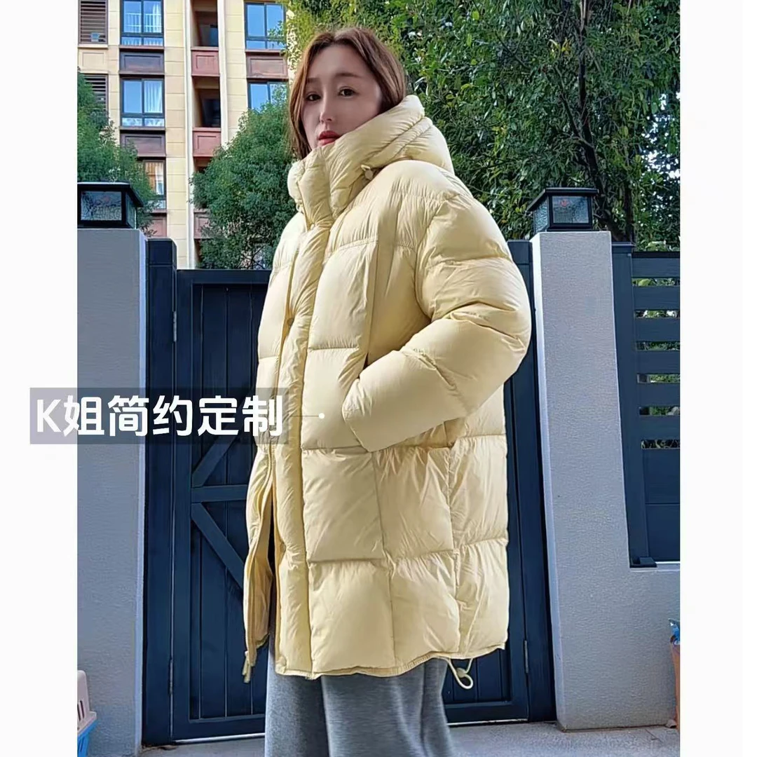 "KK定制"冬季新款泡芙中长款连帽羽绒服加厚宽松保暖外套D2228