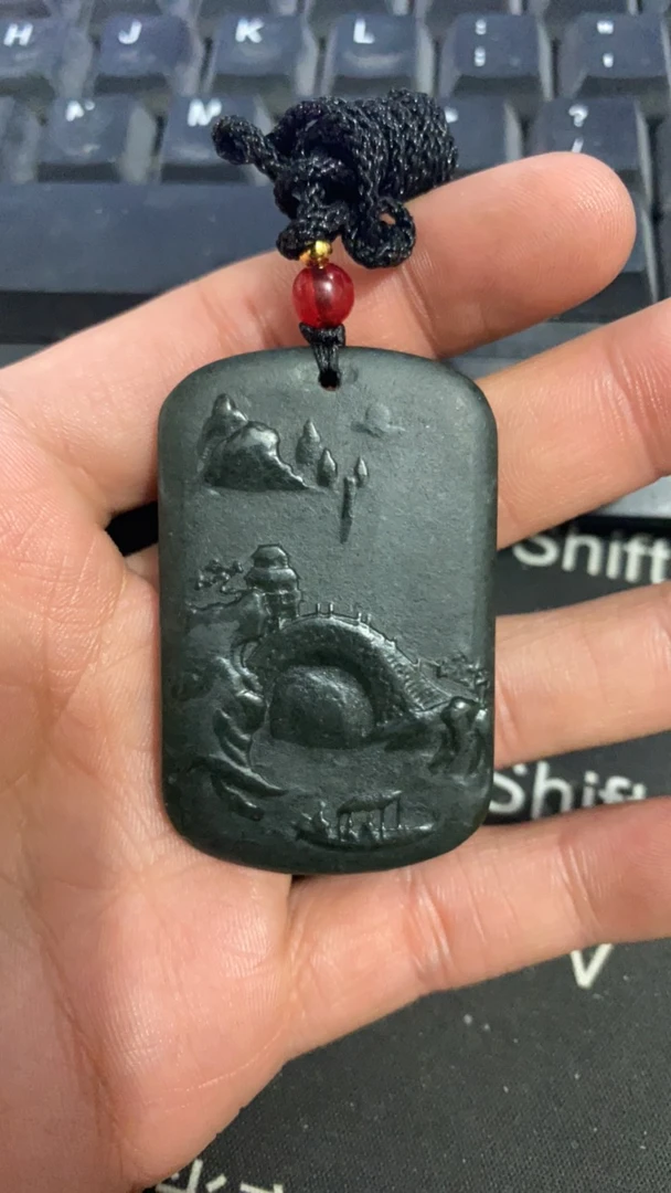 和田玉单面山水牌