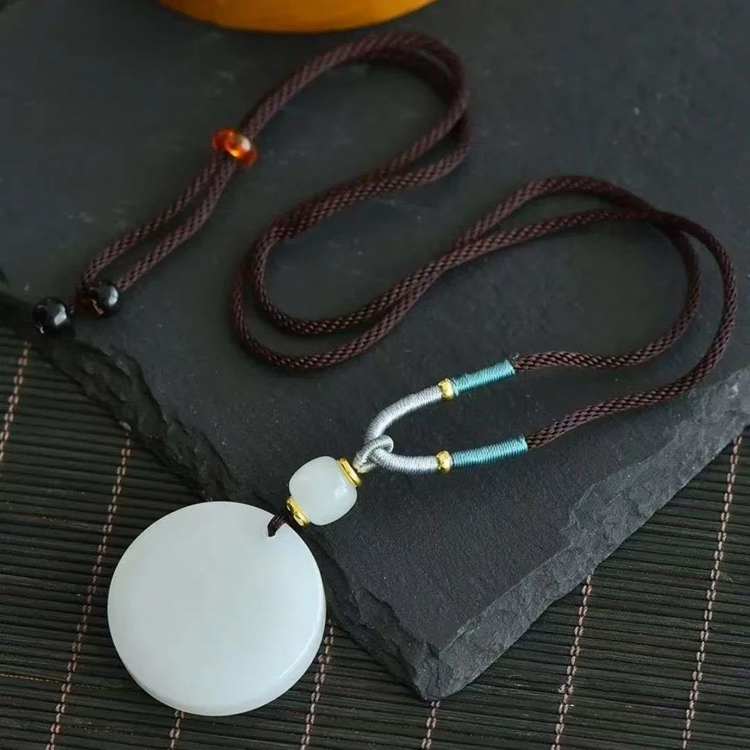 新疆天然金丝玉佩圆形平安无事牌平安扣吊坠男女玉石圆满项链挂件