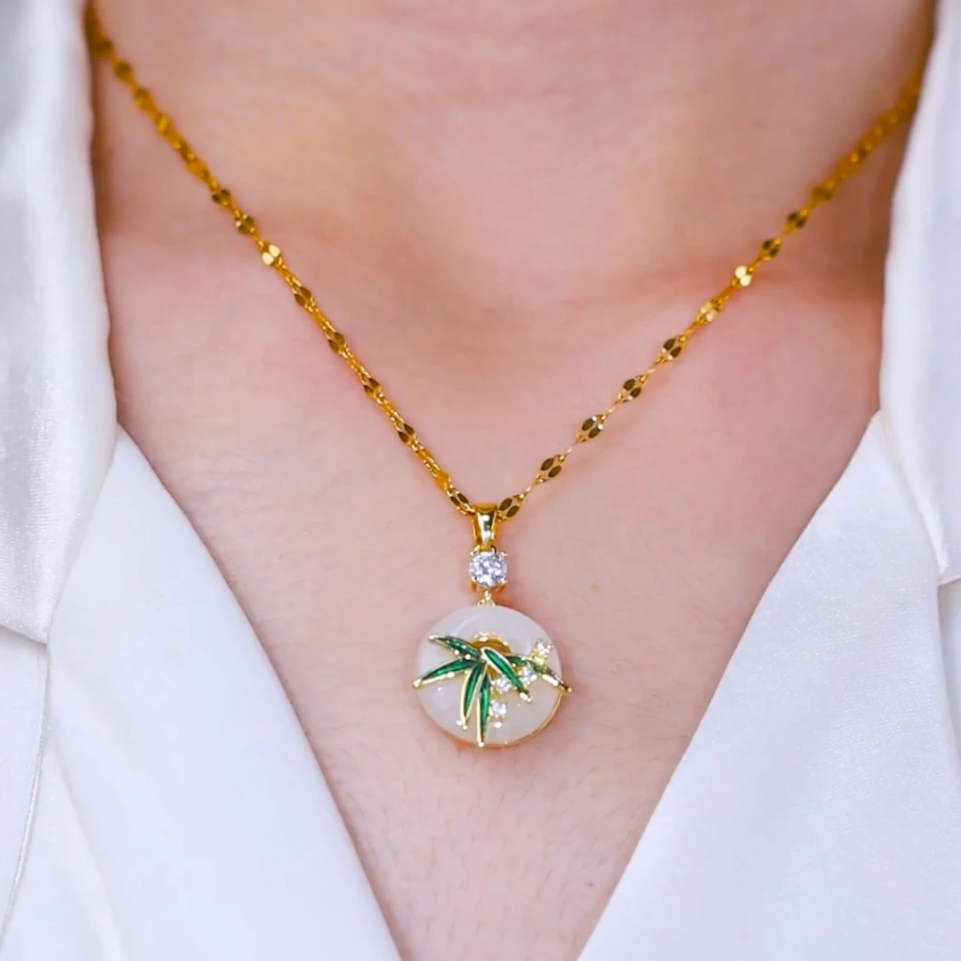 铜合金项链 新中式平安扣竹节项链女时尚汉服旗袍节节高锁骨链