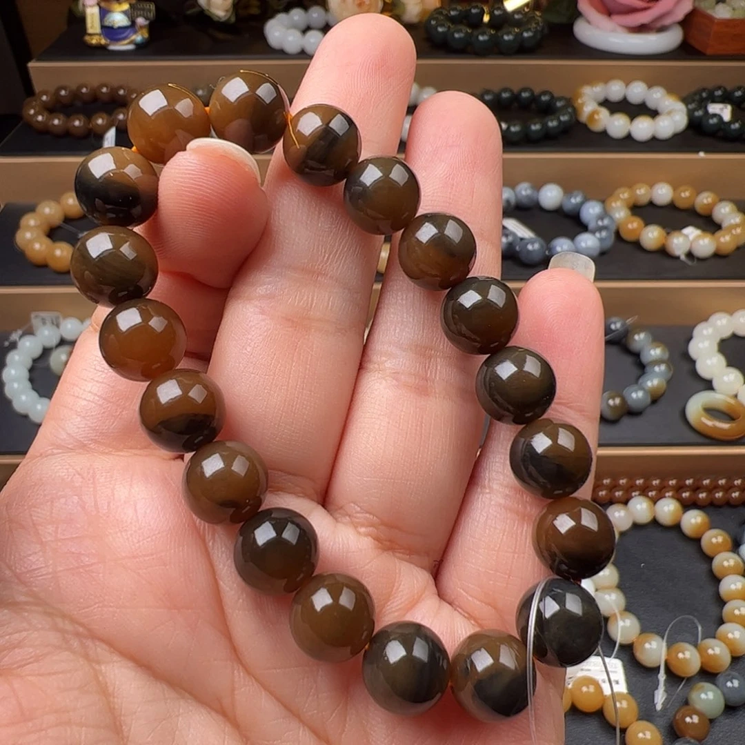 和田玉未镶嵌手链虎皮紋糖青花卡10