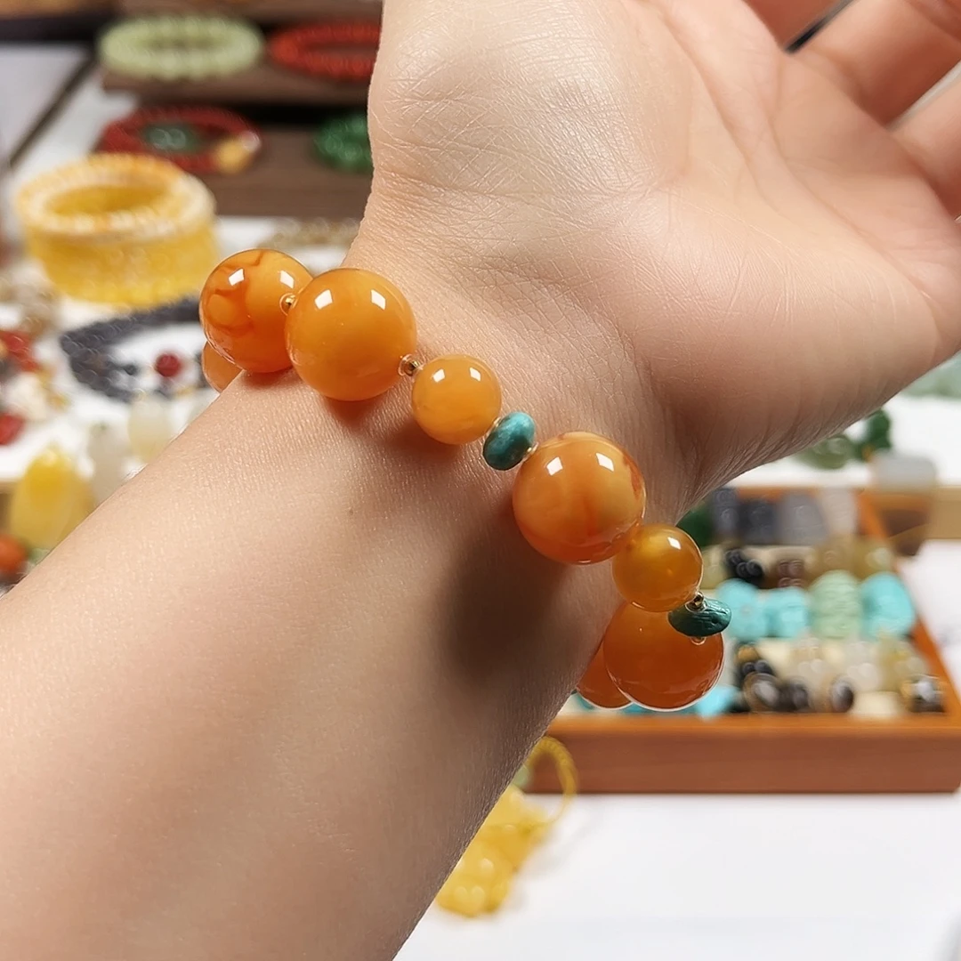 蜜蜡18K金镶嵌手链蜜蜡手串