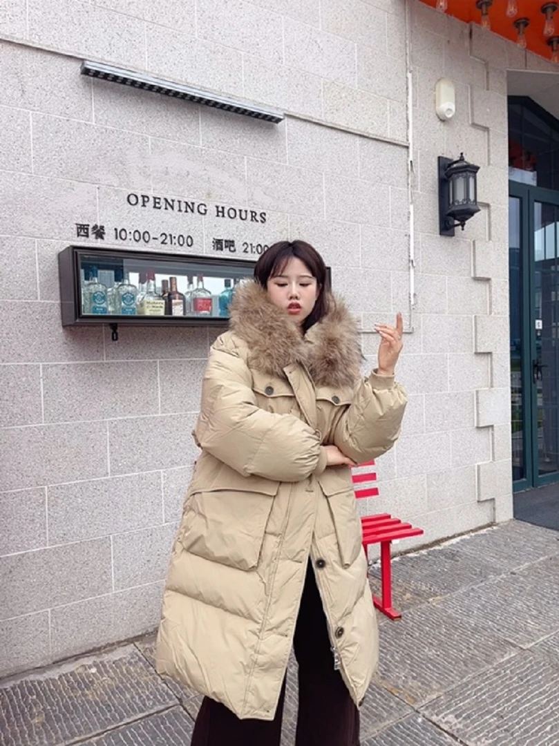 【PSX-9269】长款大毛领收腰减龄白鸭绒可拆卸连帽时尚情侣百搭