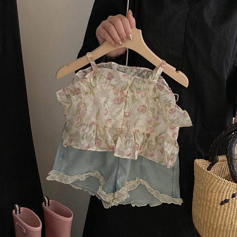 RT2782韩版童装2023夏季新款女童甜美洋气碎花吊带