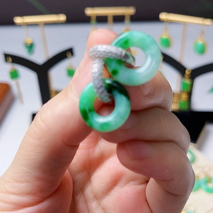 翡翠银S925镀金镶嵌耳饰