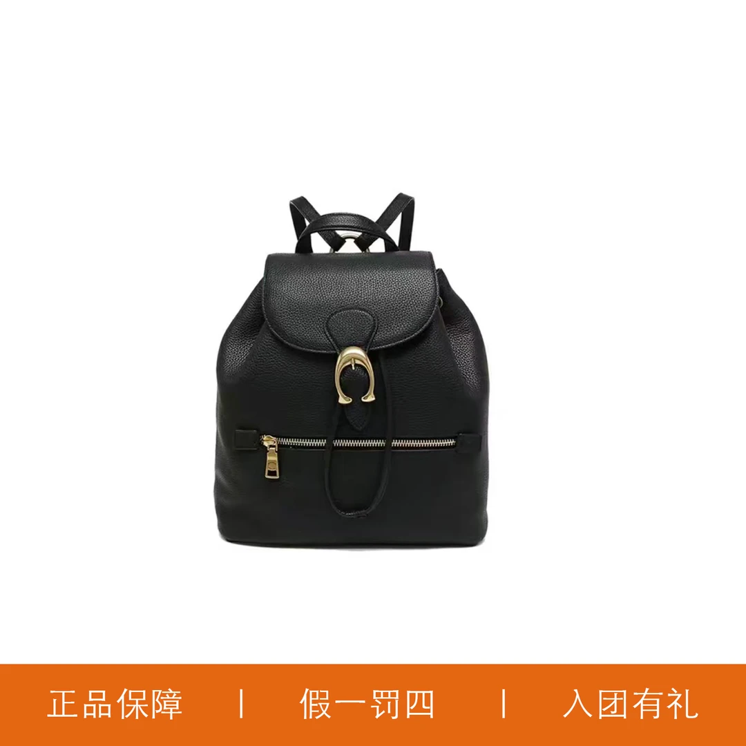95新 COACH/蔻驰 蔻驰黑色C扣双肩包/X4591/25X31X12