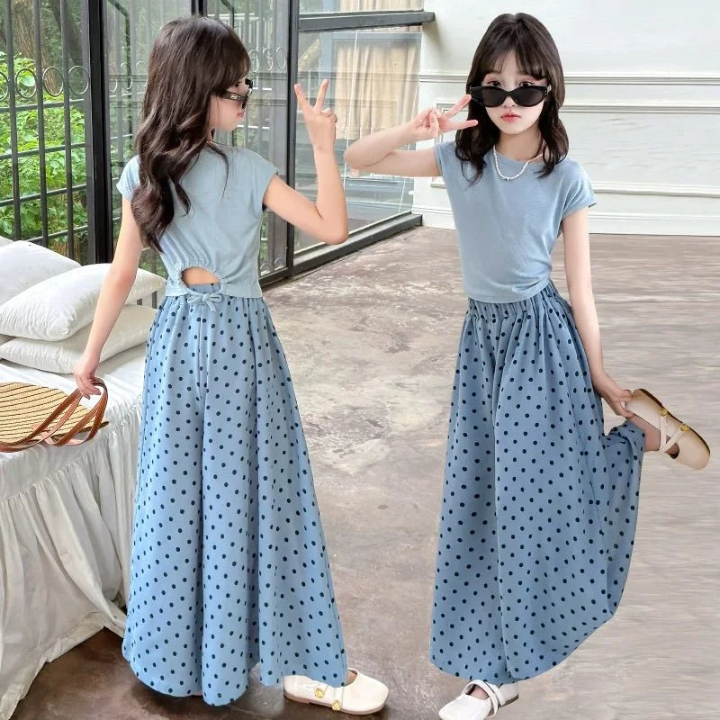 女童套装夏季2025新款儿童洋气短袖上衣女大童夏装宽松长裤两件套