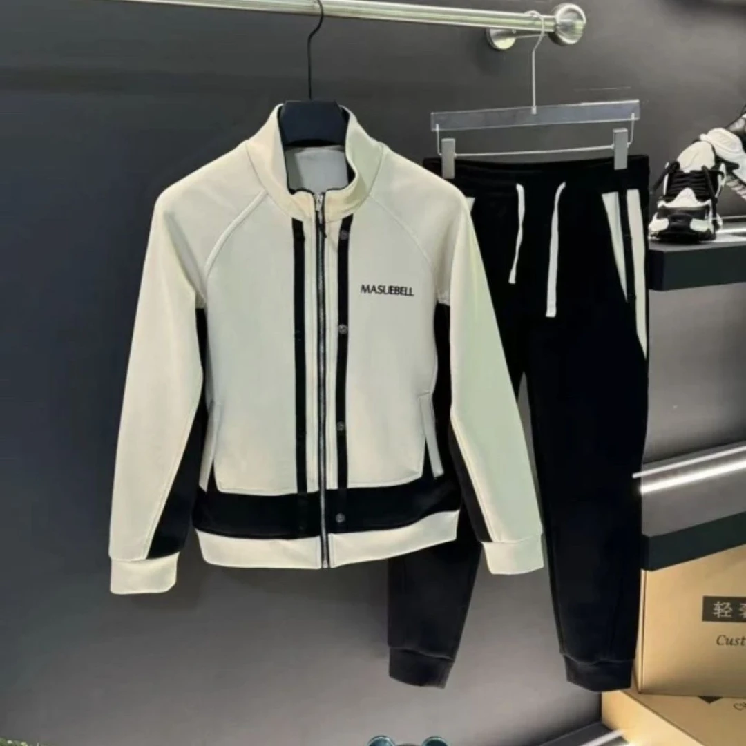 春季新款男士夹克高端时尚百搭休闲拼接青少年套装潮男套装