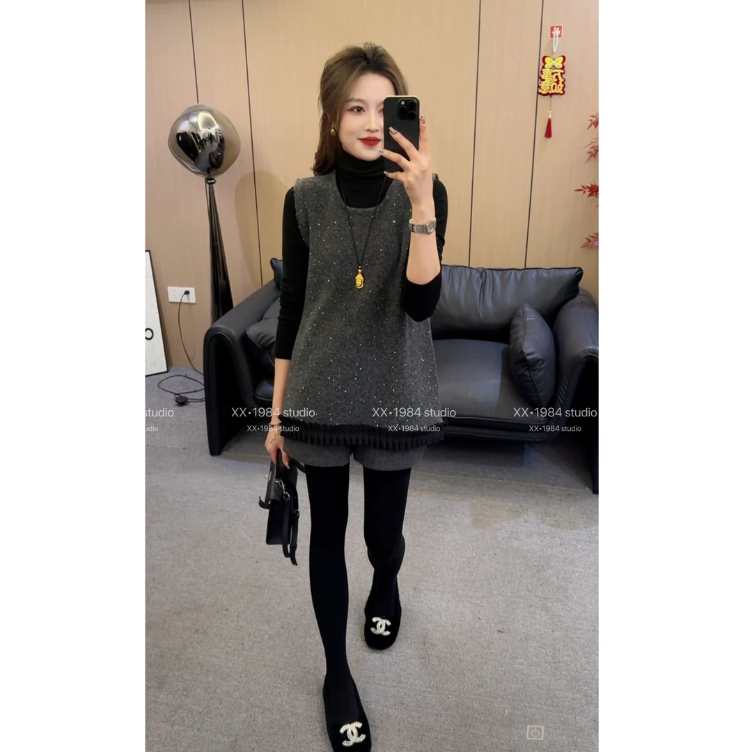 1984甄选（流光之恋）中长法式花边烫金丝线马甲连衣裙