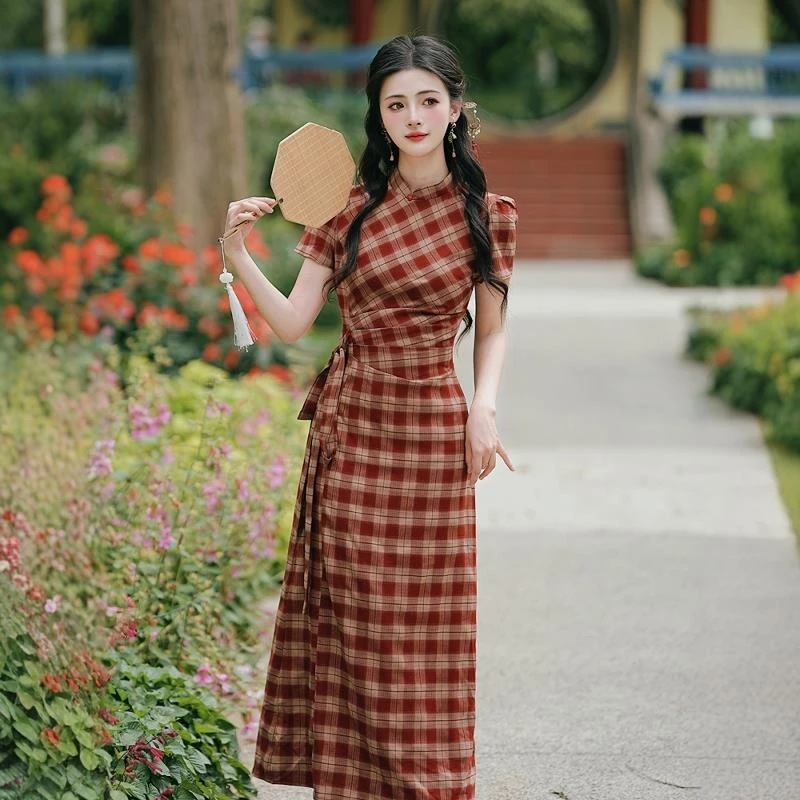 DUCURNO新中式旗袍连衣裙女夏季2025新款复古国风修身显瘦长裙子
