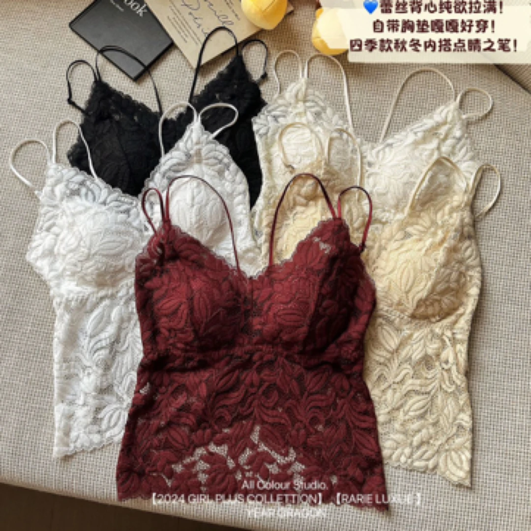 秀赛卡2513固定胸垫纯欲风性感提花蕾丝吊带美背