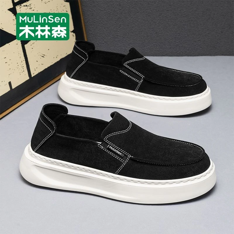 木林森老北京布鞋男款秋季透气一脚蹬鞋男士软底薄款帆布休闲板鞋