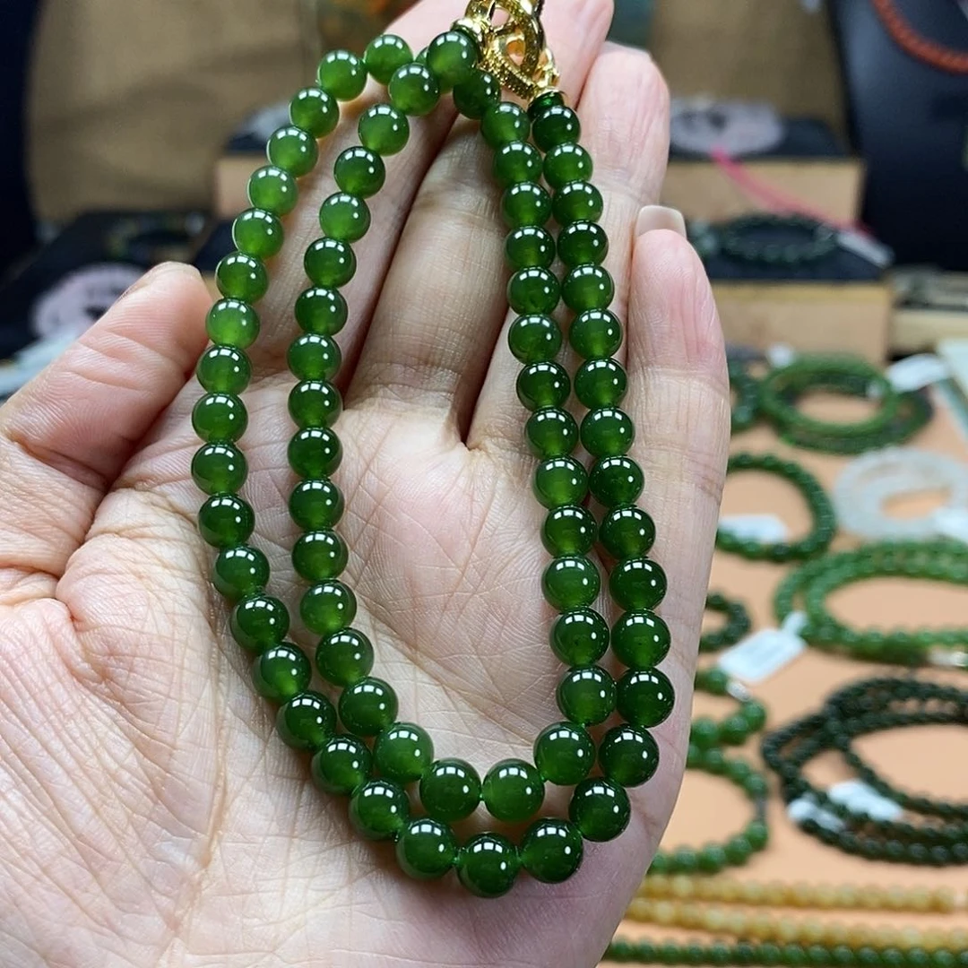 颈饰未镶嵌和田玉（碧玉）6mm辣绿