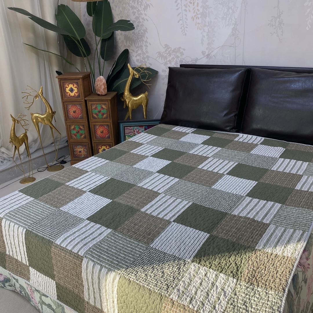 【赫彩家经典咖格】棉绗缝单人四季可用床盖可水洗