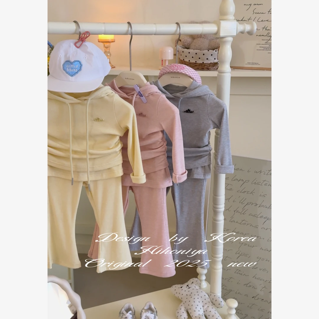 【彩虹方糖】二Hihoniya~2025春季宝宝款纯色连帽屁帘喇叭韩版套装