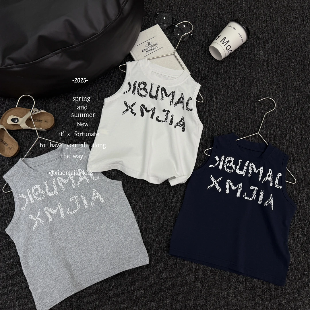 现货-儿童夏季无袖薄款潮酷背心D-5668穿搭宽松洋气男童女童上衣