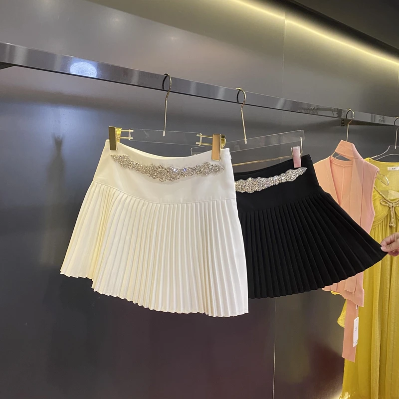 魅鹊 662 夏季减龄少女感洋气高腰显瘦半身百褶短裙气质白色蕾丝