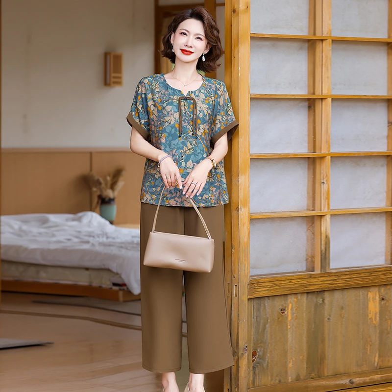【母亲节】中老年女装洋气妈妈雪纺夏季套装复古宽松时尚中老年大码