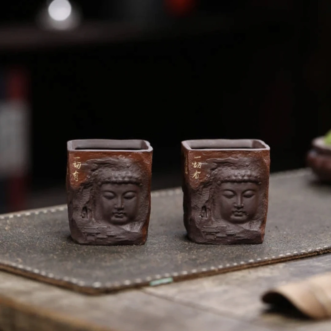 宜兴紫砂紫泥石窟主人杯 单杯