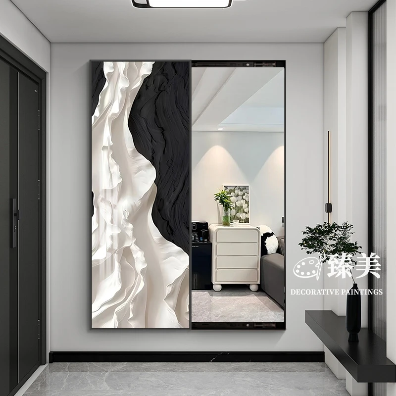 2025新款简约暗藏式全身镜推拉隐形穿衣镜玄关卧室装饰试衣镜子画