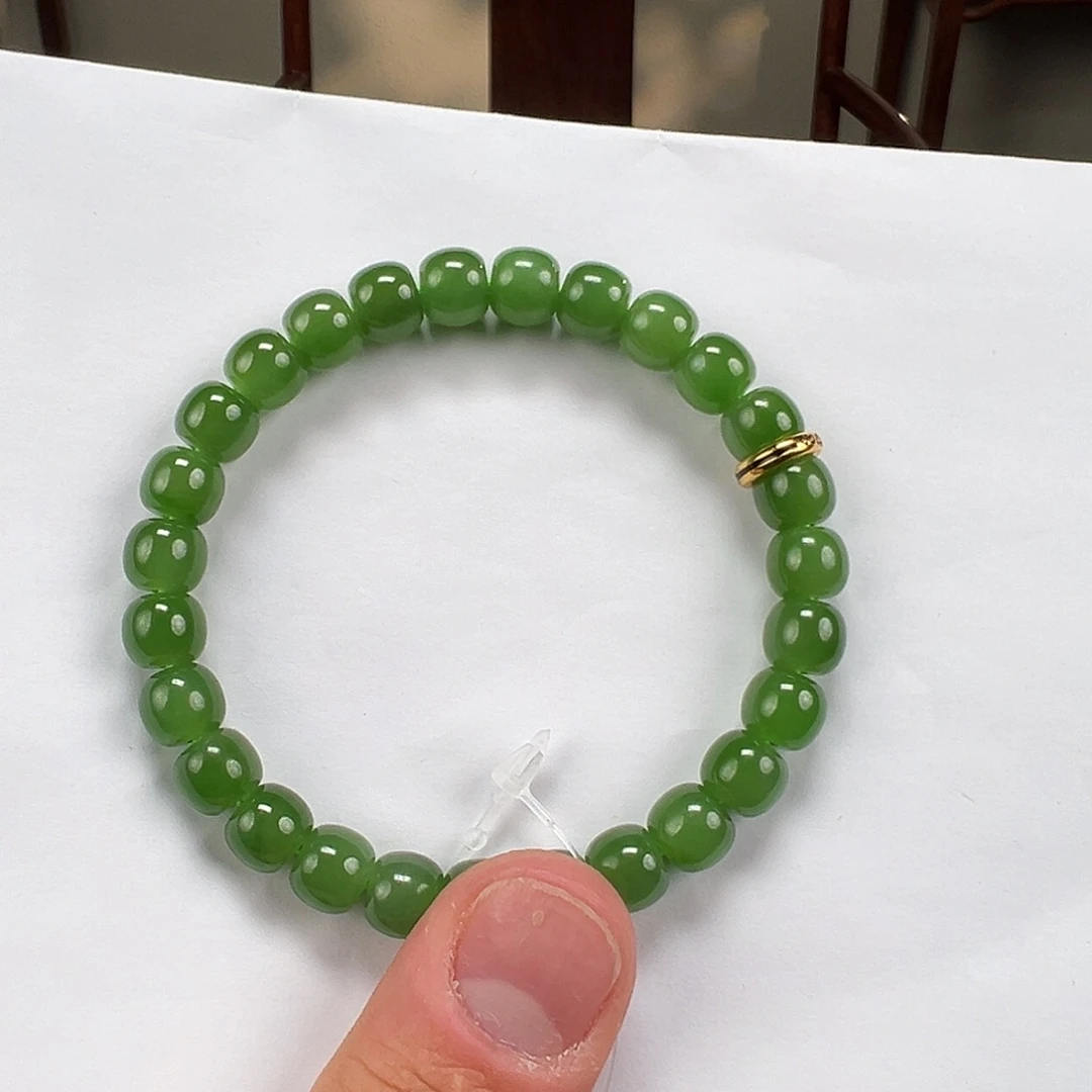 你***年和田玉未镶嵌手链卡8mm苹果绿藏物