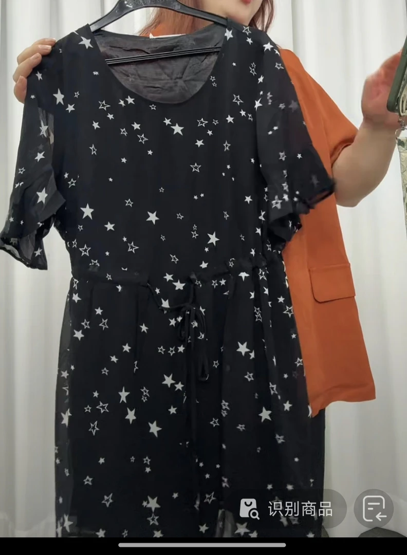 10083(002)雪纺衫短袖宽松遮肚子显瘦减龄上衣夏季洋气舒适小衫