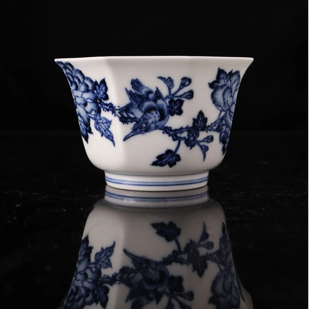 水造青花芙蓉八方杯