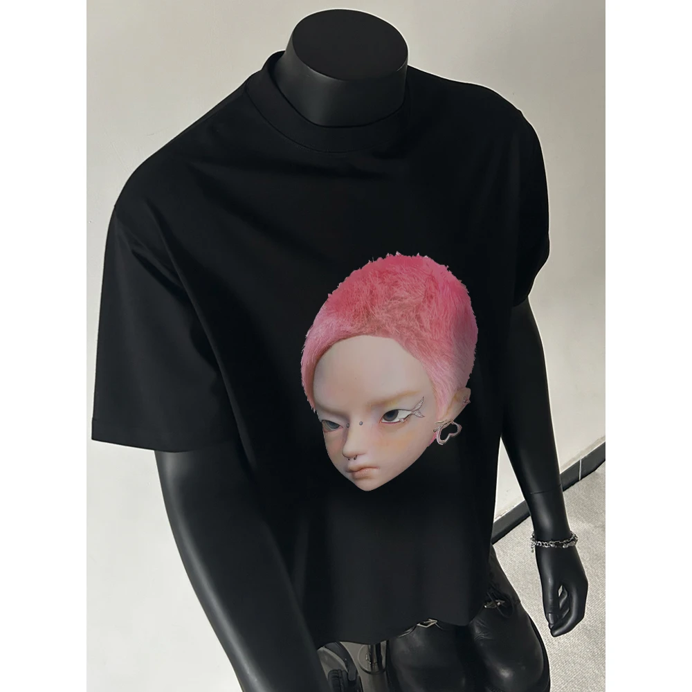 100%纯棉320克重磅复古街头短袖印花个性潮流夏季宽松情侣上衣ins