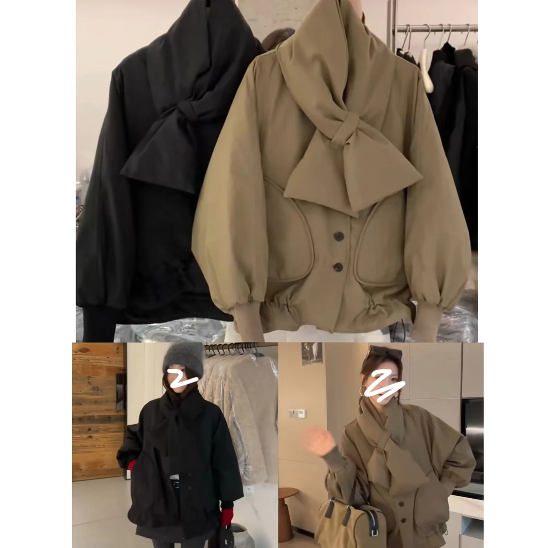 【古古】带围脖超特别韩系高克重保暖短款纯色休闲冬季羽绒服G25596